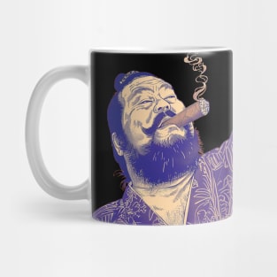 Puff Sumo 2: Smoking a Fat Robusto Cigar on a dark (Knocked Out) background Mug